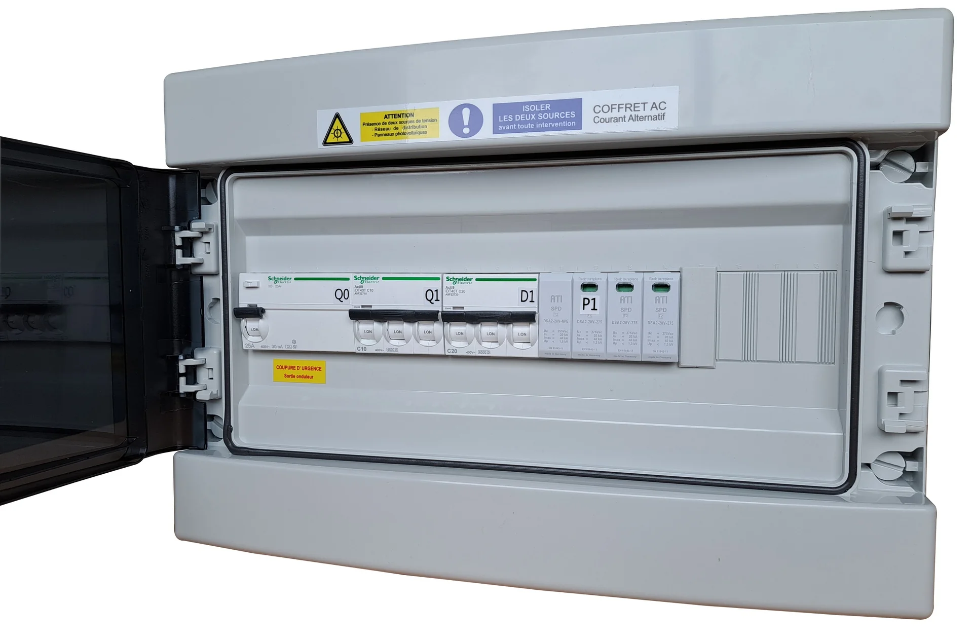 COFFRET AC TRIPHASÉ, 1 ONDULEUR 12KVA MAX (emplacement passerelle aps), vue 2